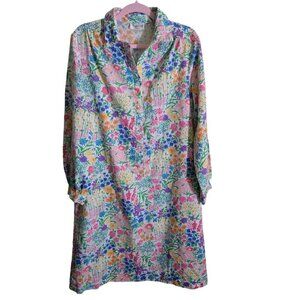 Vintage 80s Margaret Smith Cotton Blend Floral Long Sleeve Shirt Dress Size M